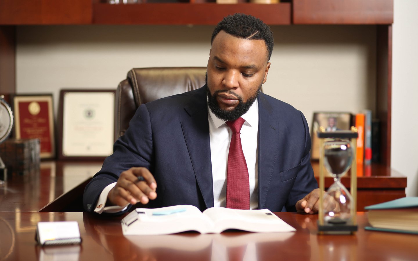 Lee Merritt working at a desk